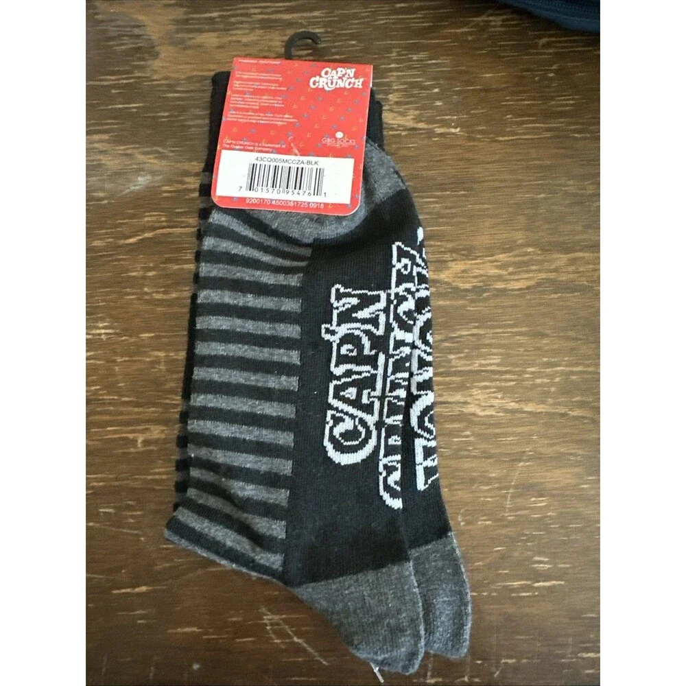 Classic Captain Crunch Cereal New Pair Socks Black Stripes Fits 6-12 Advertising